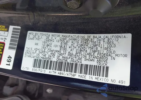 2012 Toyota Tacoma Base V6 из США, поврежденный, VIN 3TMMU4FN6CM048961